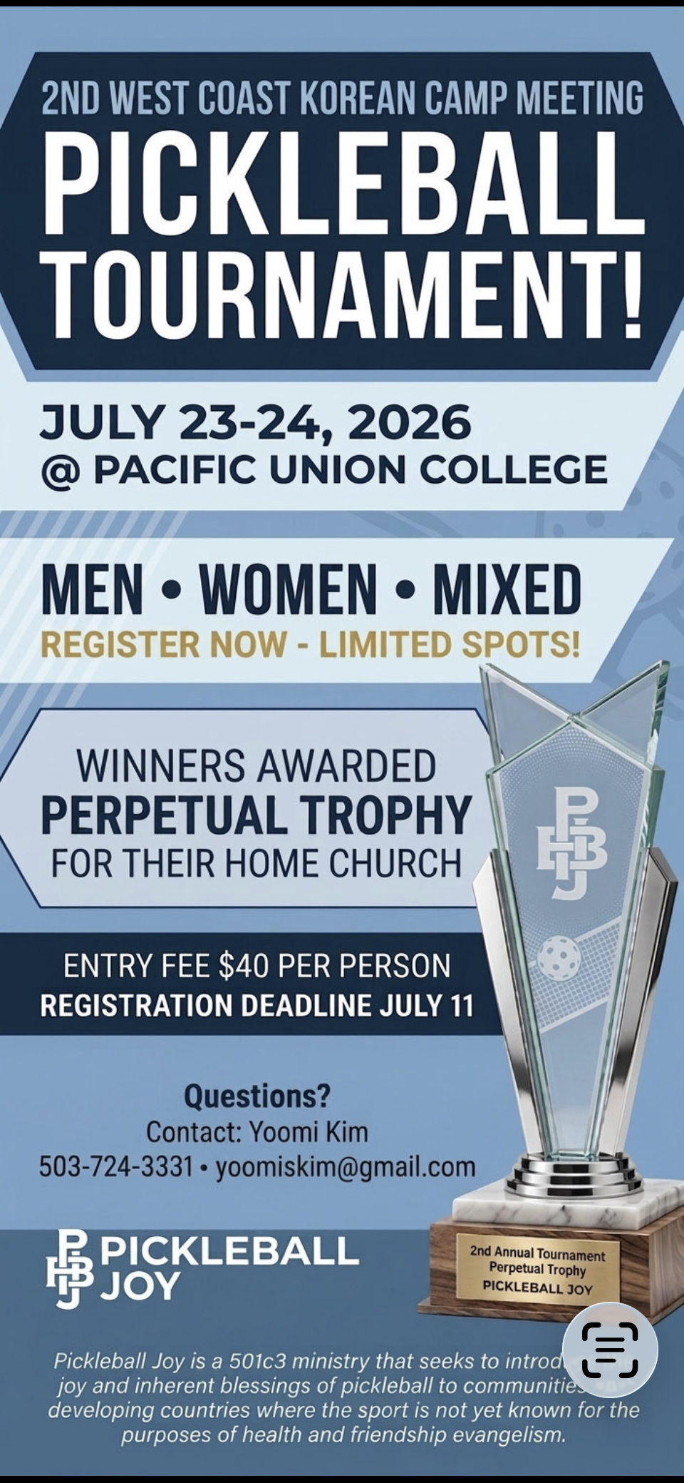 WCKCM Pickleball Tournament flyer